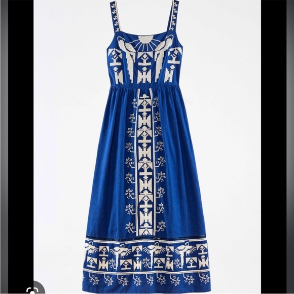 Farm Rio Navy Macaw Embroidered Maxi Dress Navy blue - Picture 10 of 16